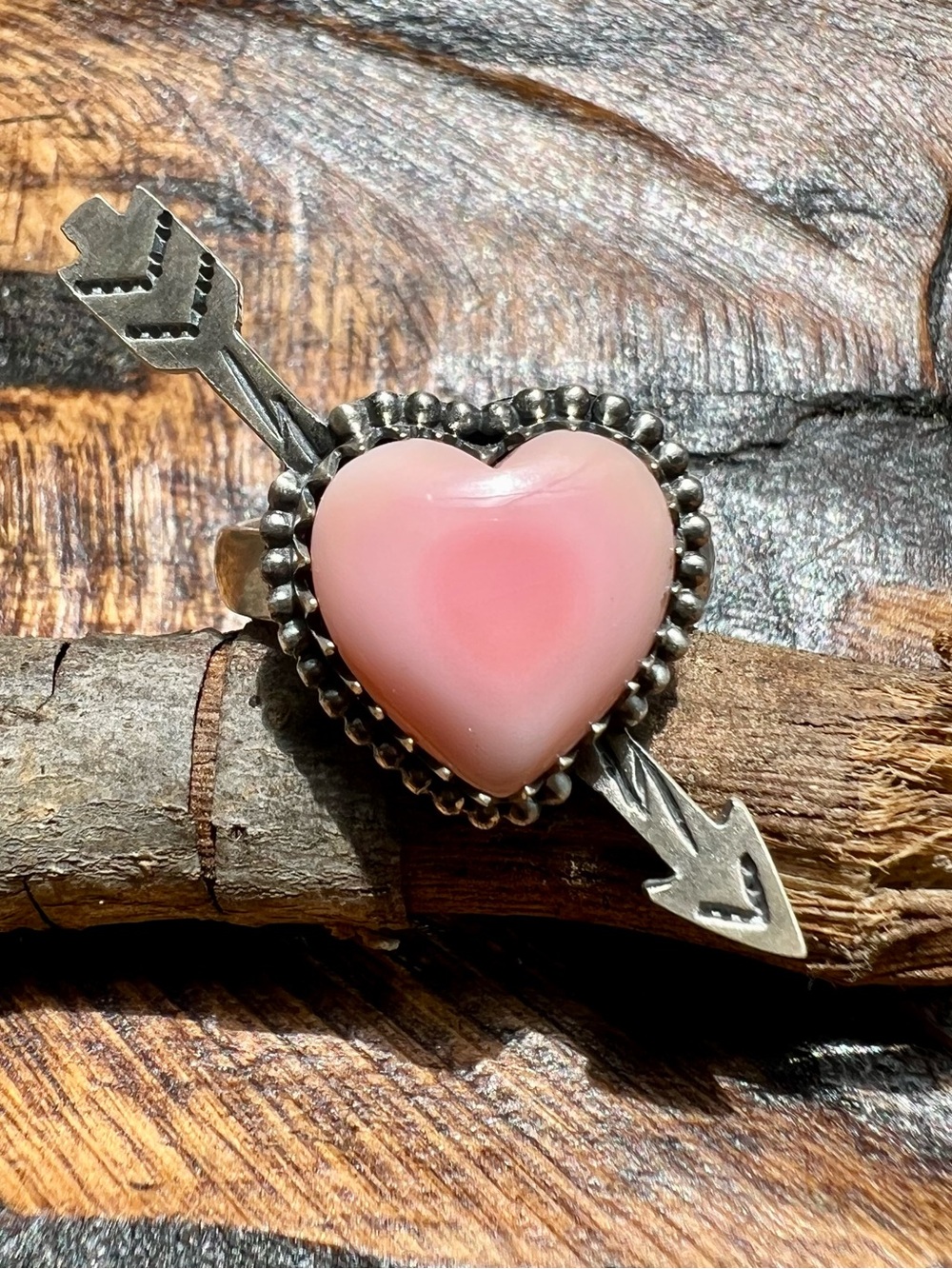 Queen Conch Heart Arrow Ring Sterling Silver Size 9 Adjustable Southwestern